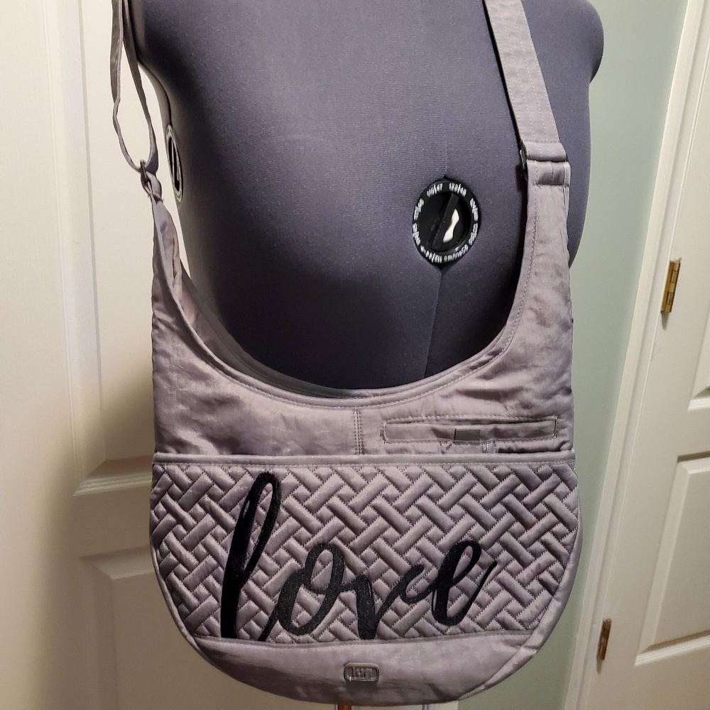 Lug Quilted Crossbody Bag Gray Black Chevron